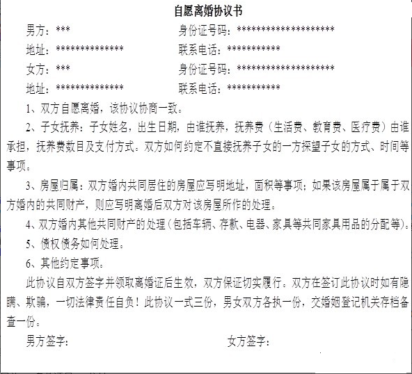 簡單協議離婚書怎么寫