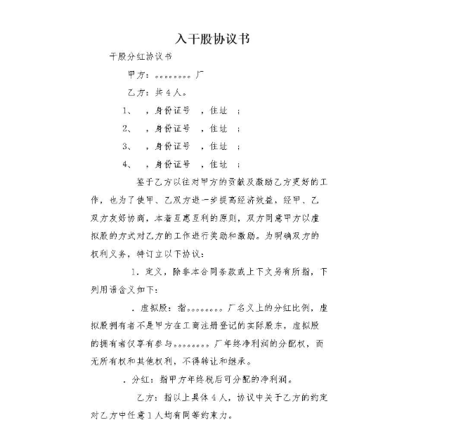 合伙人干股合作協(xié)議書范文內(nèi)容會寫嗎